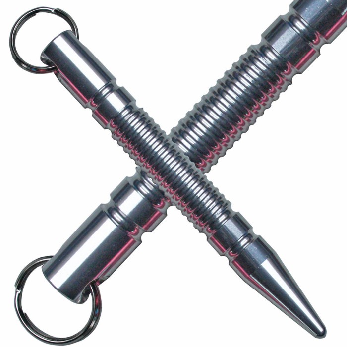 Buchner, Alu Kubotan, geriffelt, spitz, mit Schlüsselring, silber